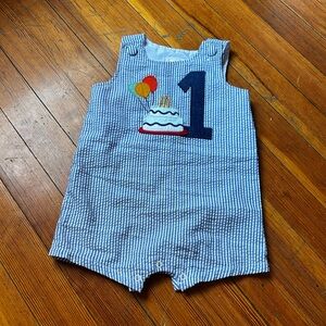 Mud Pie Blue Striped Birthday One Piece